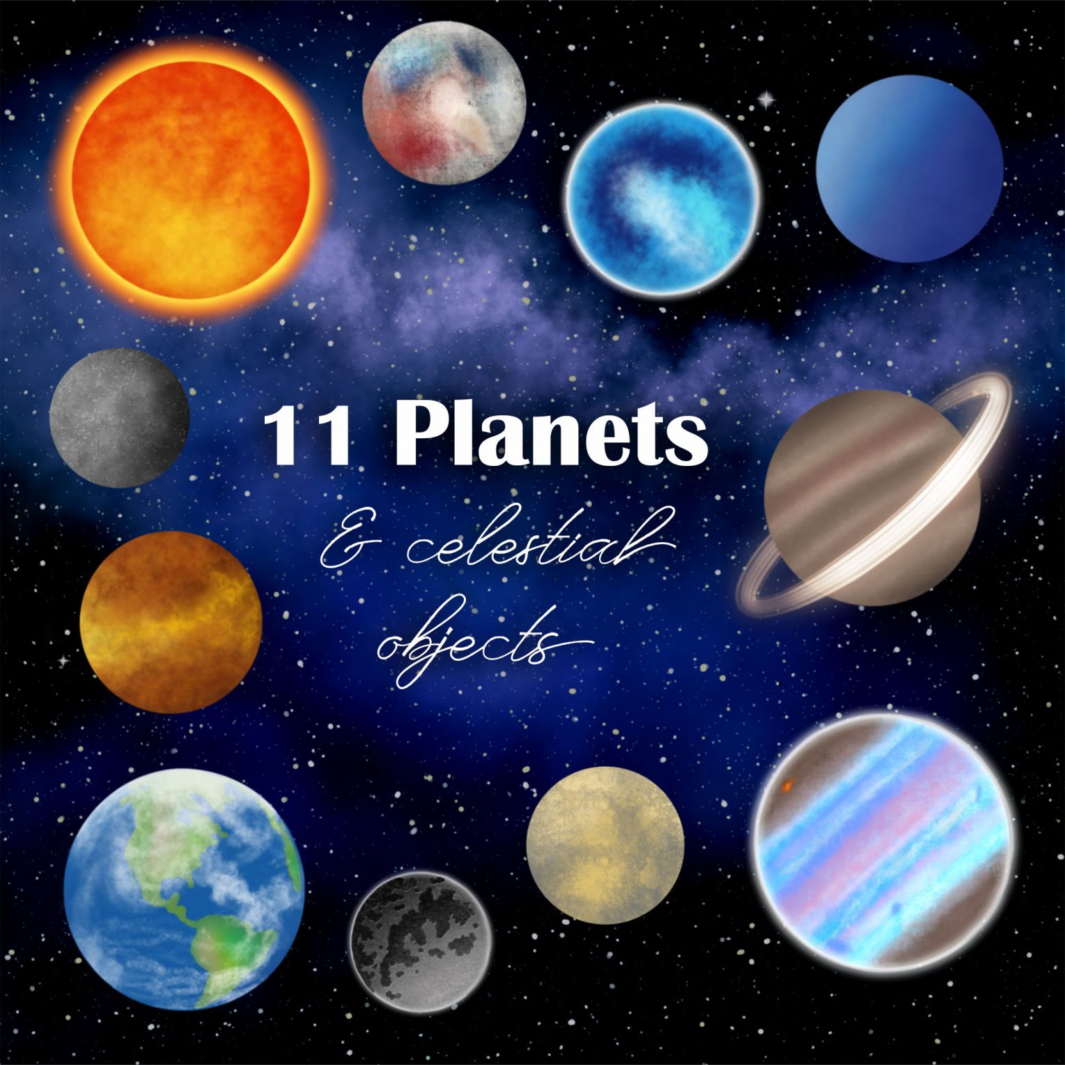 11 Planets and celestial objects (icon set) \u2013 Magda Design \u2013 Printable ...